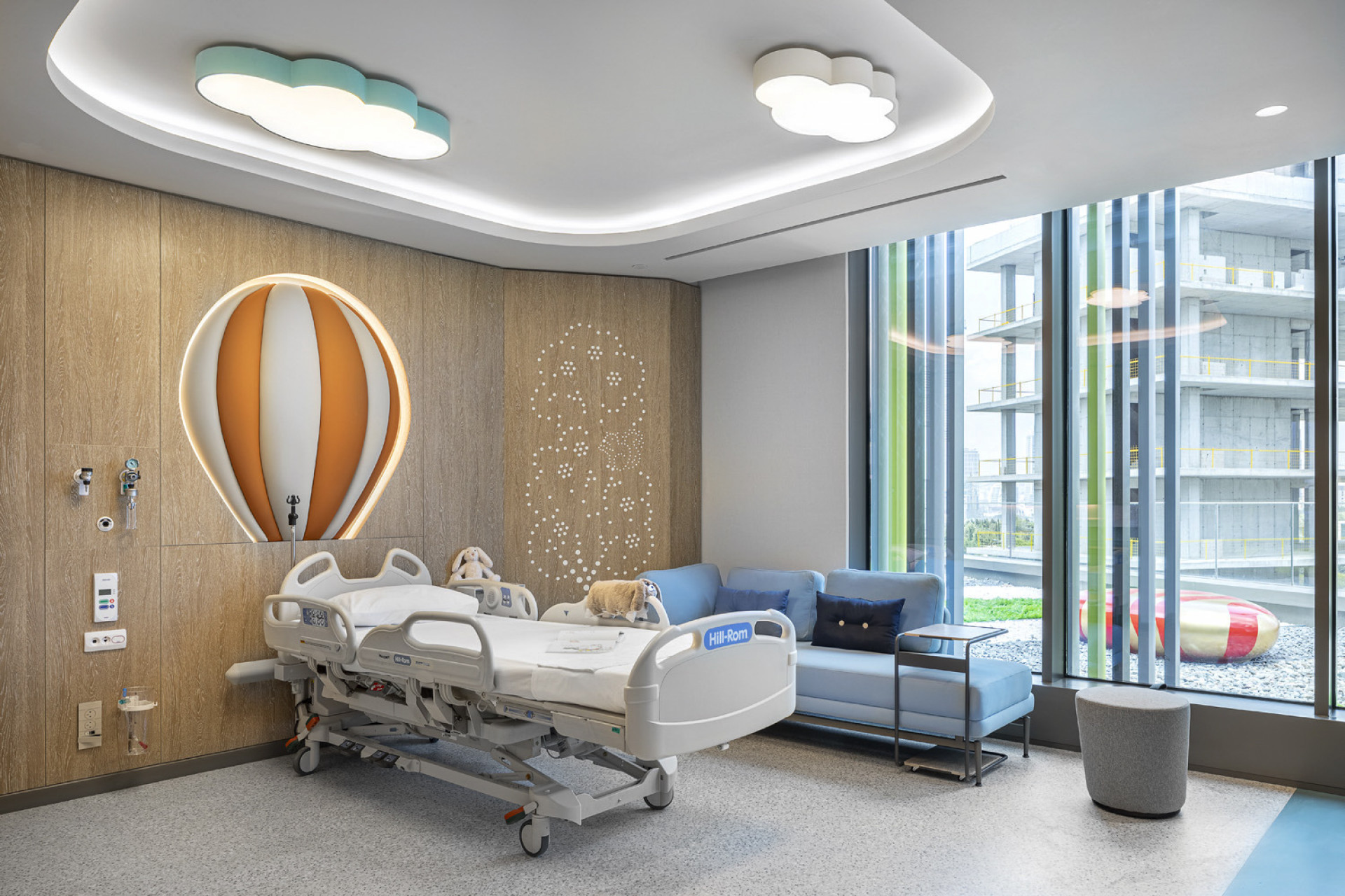 Modern hospital lobby with daylight